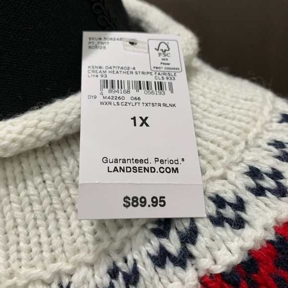 π₯ Landβs End NWT Roll Neck Cream Sweater red & blue 1X - Picture 8 of 11